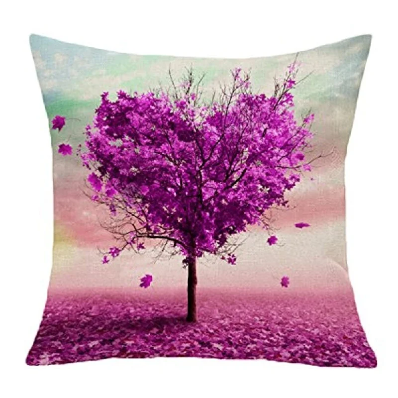 Cotton Linen Throw Pillow Case Purple Love Tree 18 x 18