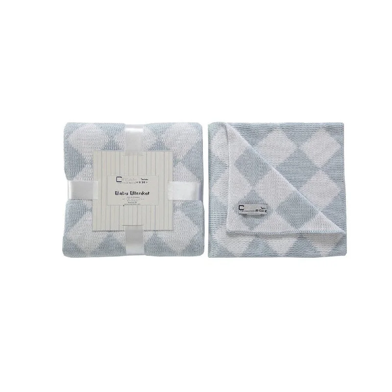 Cream Bebe Argyle 100-percent Cotton Knit Blanket Blue/White