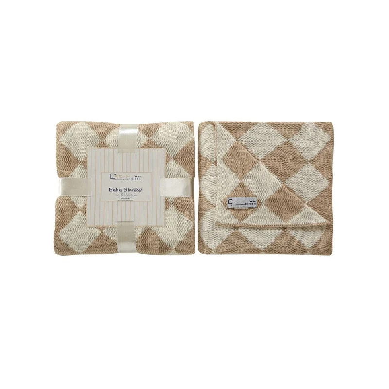 Cream Bebe Argyle 100-percent Cotton Knit Blanket Camel/Ivory