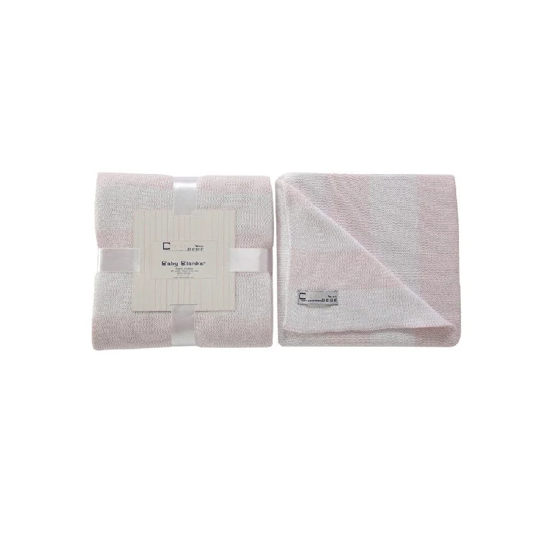 Cream Bebe Striped 100-percent Cotton Knit Blanket Pink/White