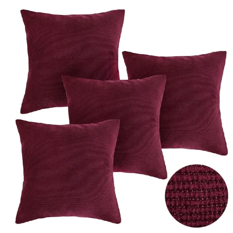 Dark Red Faux Velvet Pillow Cover 18 Inch Set of 4