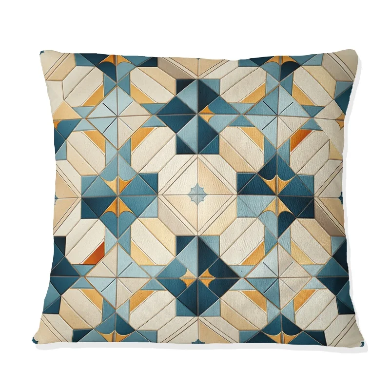 Designart "Antique Beige And Blue Marrocan Tiles I" Geometric Printed Throw Pillow