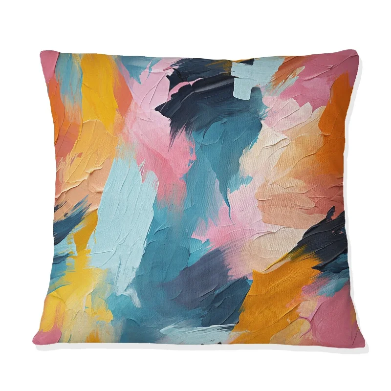 Designart "Blue And Pink Brush Synergy II" Abstract Printed Throw Pillow