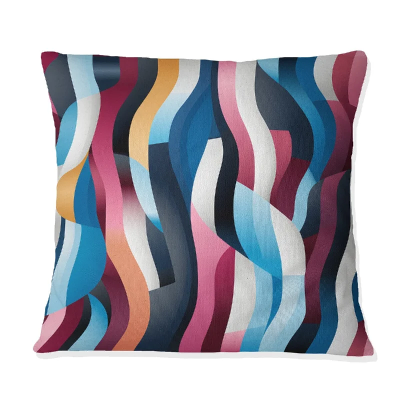 Designart "Blue And Pink Futuristic Striped Pattern I" Striped Printed Throw Pillow