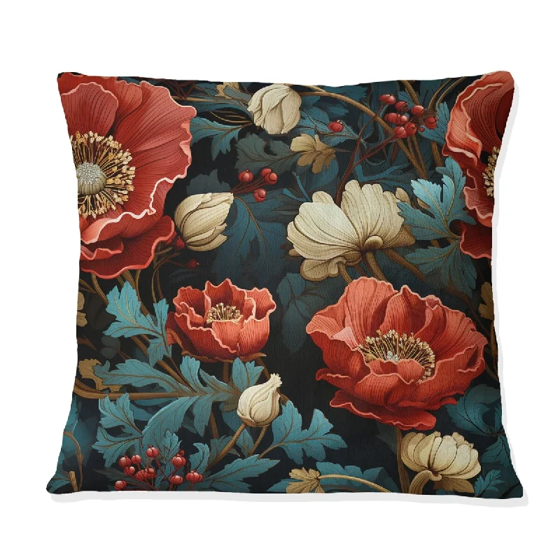 Designart "Blue And Red Poppy Flowers Pattern I" Floral Printed Throw Pillow