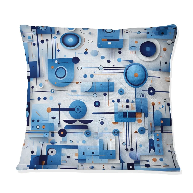 Designart "Blue And White Matrix Grid III" Geometric Printed Throw Pillow