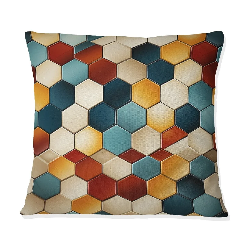 Designart "Brown Teal Retro Geometry Geometric" Geometric Printed Throw Pillow