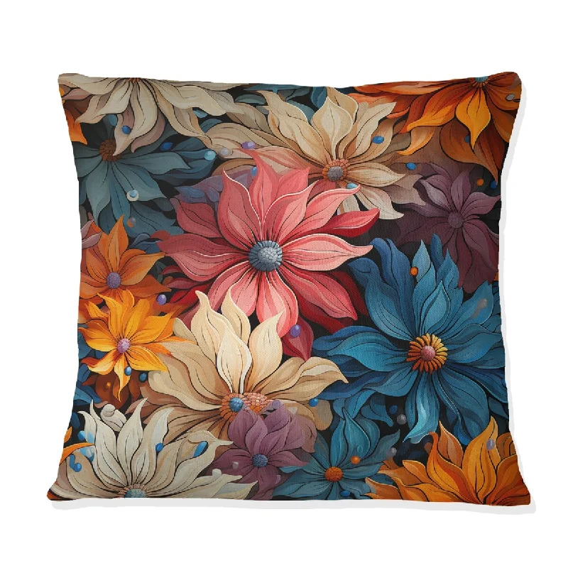 Designart "Colorful Popart Pixel Flower Garden" Floral Printed Throw Pillow