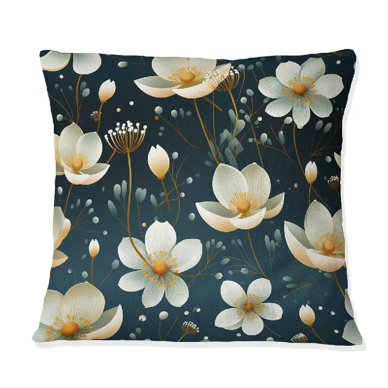 Designart "Dark Blue And White Allure Daffodil Pattern IV" Floral Printed Throw Pillow