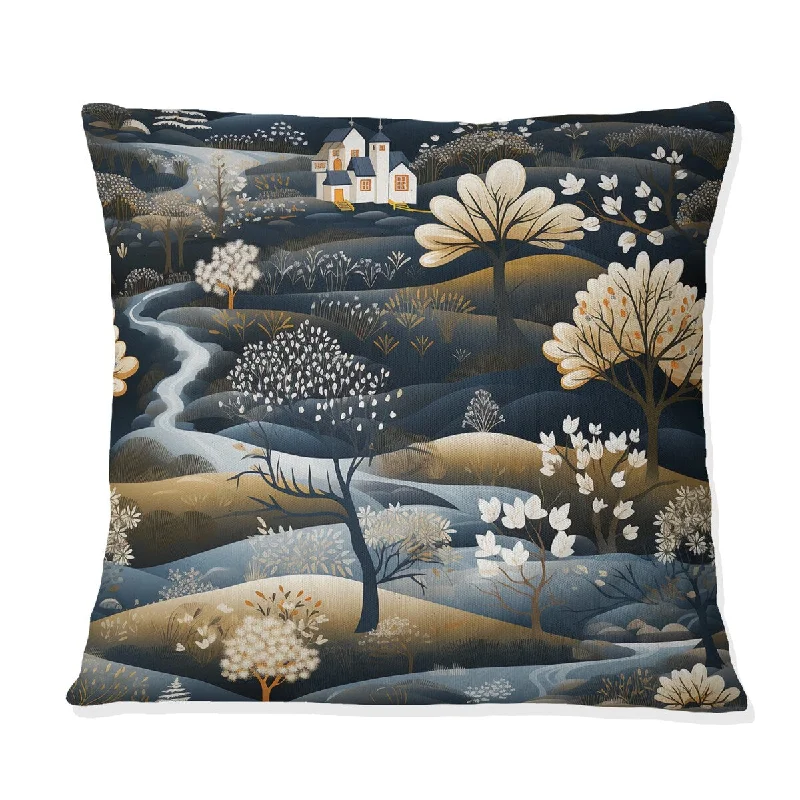 Designart "Dark Blue Scandinavian Mountain I" Floral Printed Throw Pillow