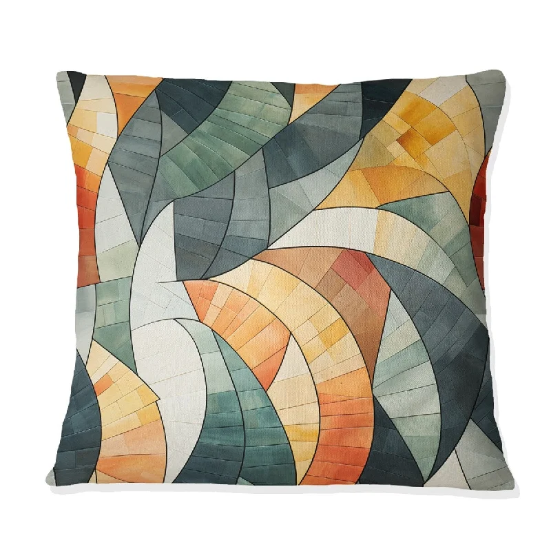 Designart "Geometric Orange And Green Mosaic Pattern" Geometric Printed Throw Pillow