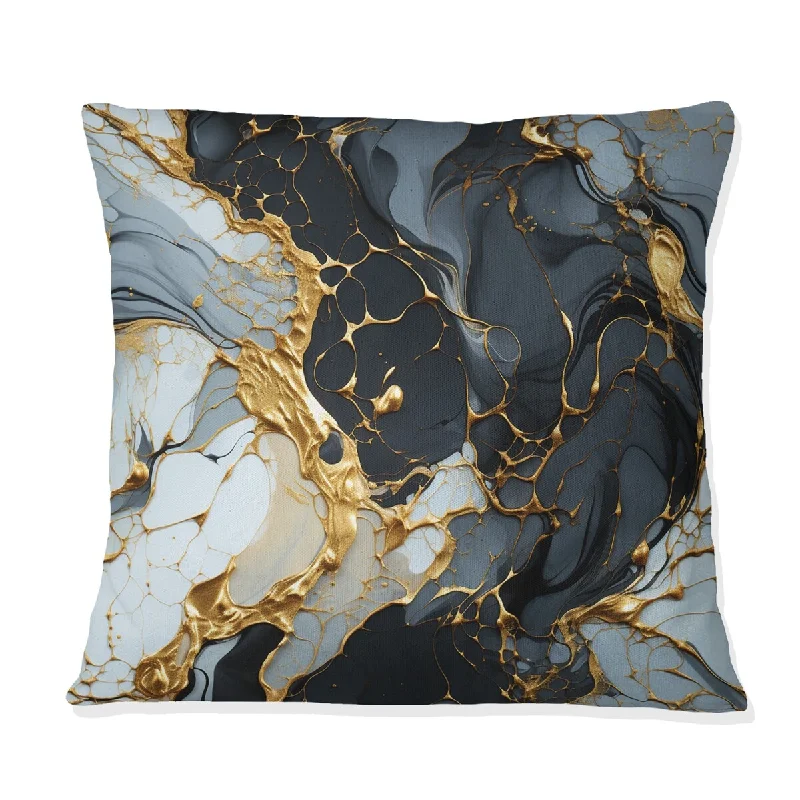 Designart "Gilded Gold And Black Luxe Marble Splendor" Marble Printed Throw Pillow