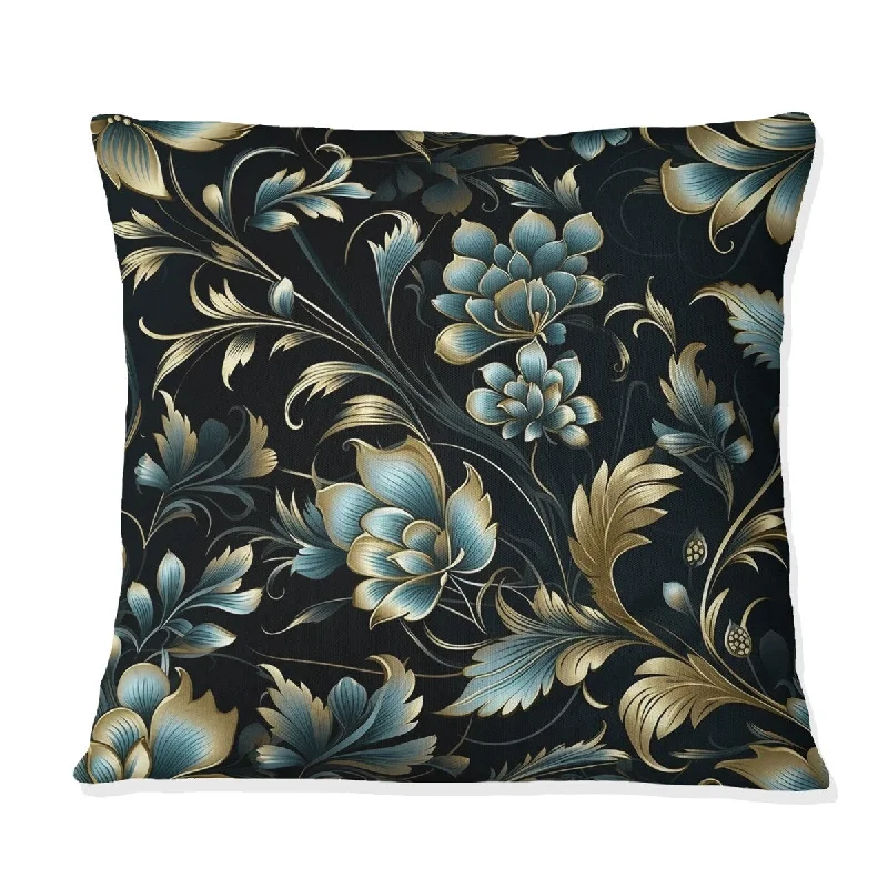 Designart "Gold And Blue Luxury Damask Symphony II" Damask Printed Throw Pillow