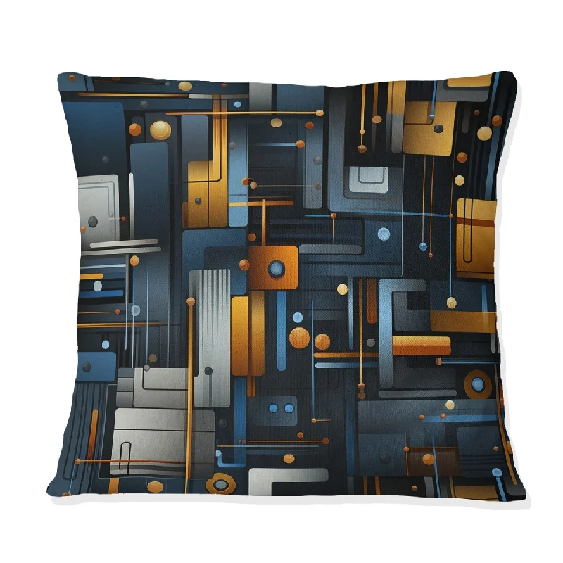 Designart "Gold Industrial Geometry Lines Melody" Geometric Printed Throw Pillow