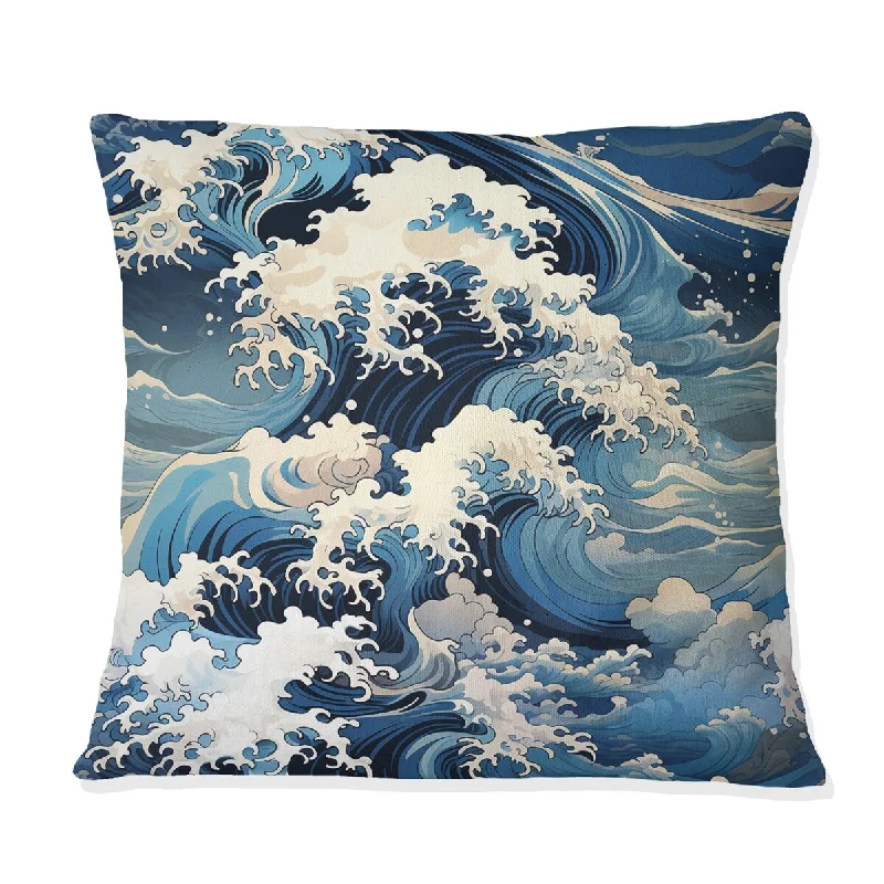 Designart "Hokusai Waves Japanese Pattern" Coastal Printed Throw Pillow