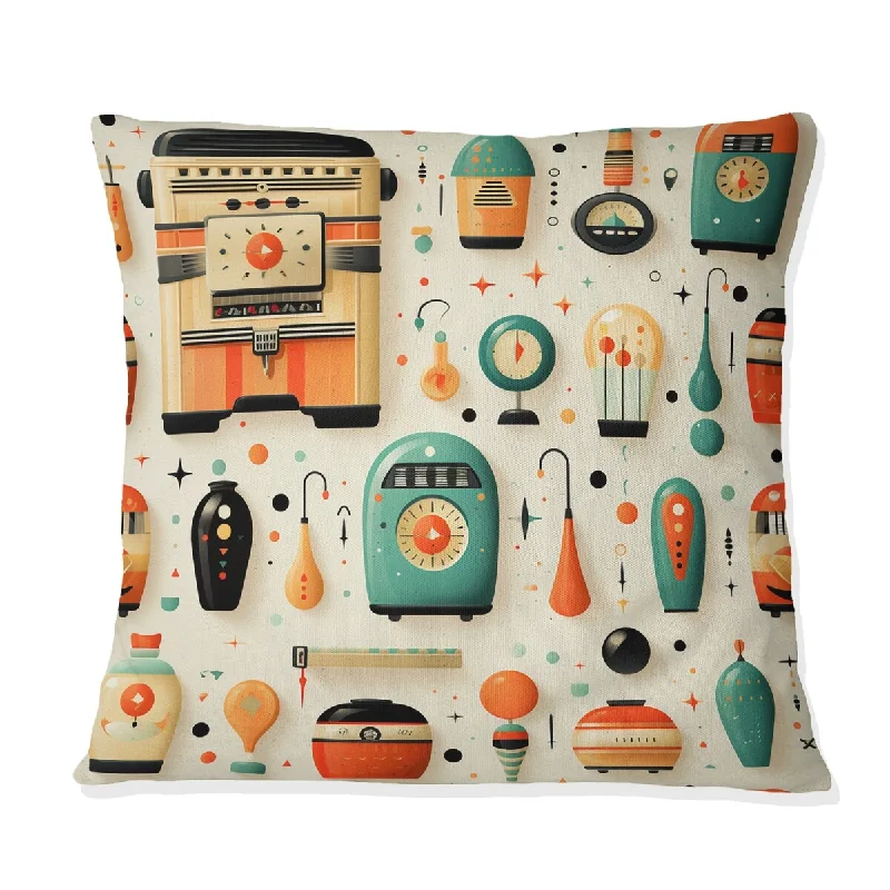 Designart "Midcentury Milkshake Machine Kitchen Pattern" Food & Beverage Printed Throw Pillow