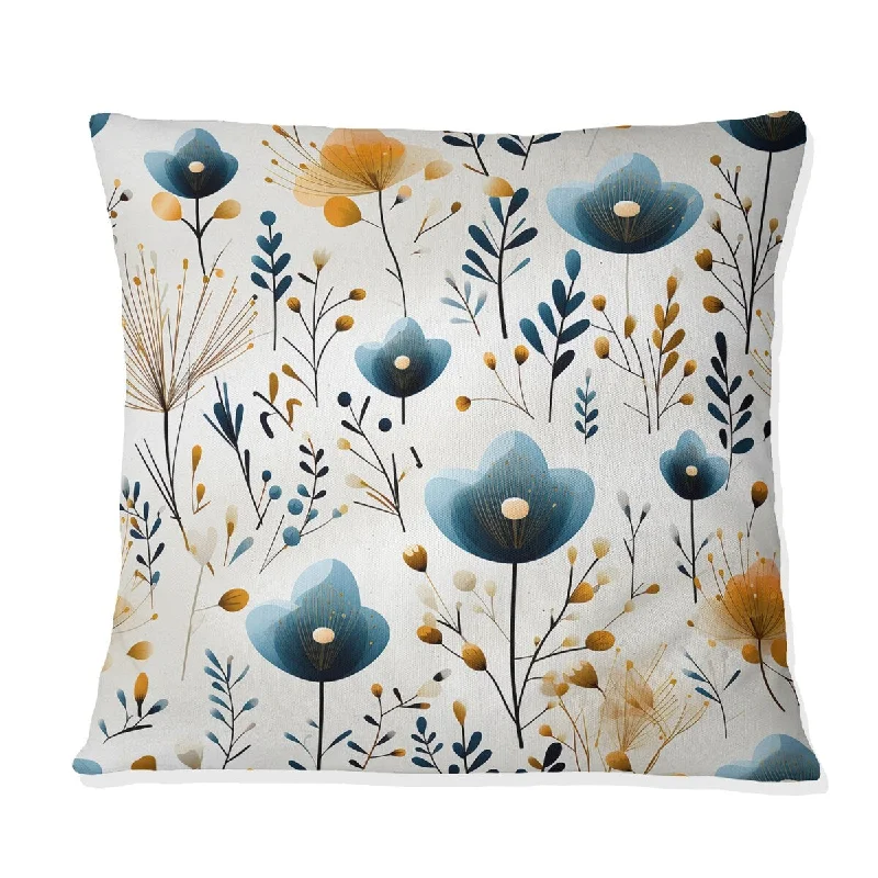 Designart "Minimalist Charm Floral Pattern In Blue I" Floral Printed Throw Pillow