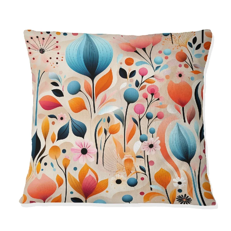 Designart "Minimalist Pastel Flowers Pattern I" Midcentury Printed Throw Pillow