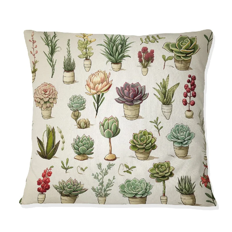 Designart "Minimalist Succulents III" Plants Printed Throw Pillow