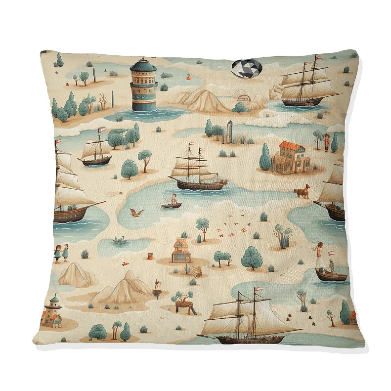 Designart "Pirate Treasure Hunt I" Abstract Printed Throw Pillow