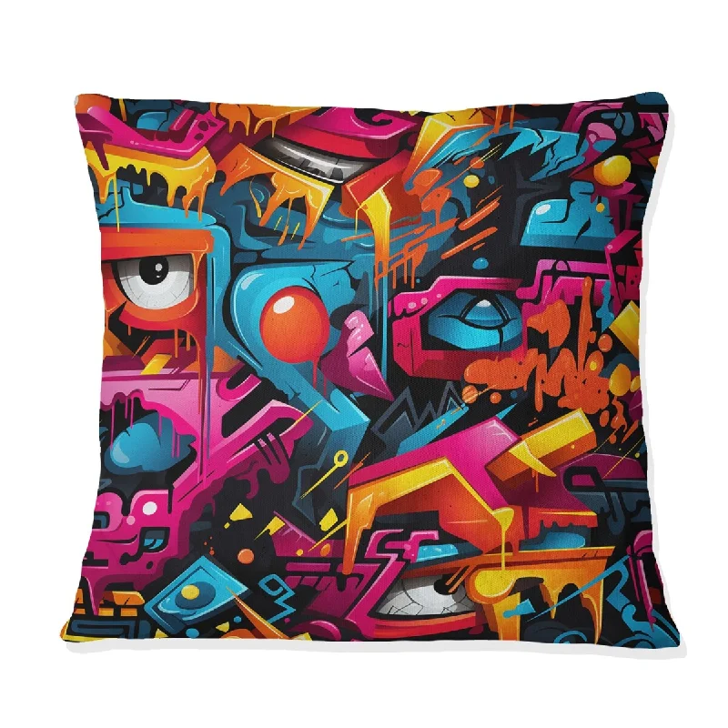 Designart "Popart Neon Graffiti Fusion V" Geometric Printed Throw Pillow