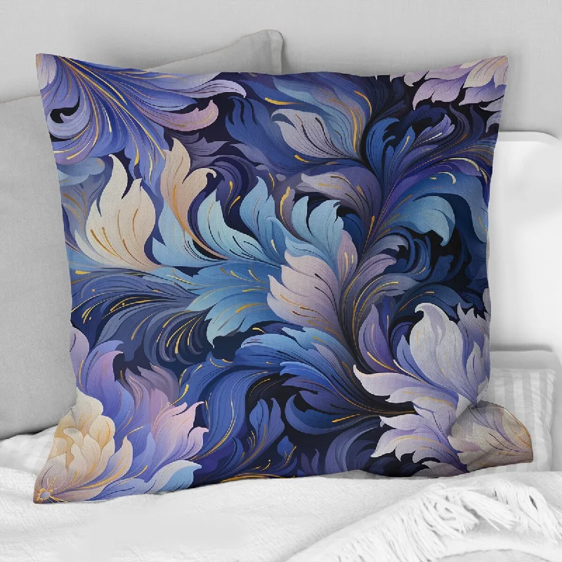 Designart "Purple And Blue Ikat Whimsy I" Floral Printed Throw Pillow