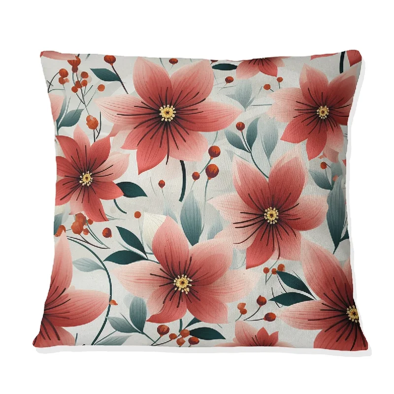 Designart "Red Coastal Harmony Floral Pattern" Floral Printed Throw Pillow