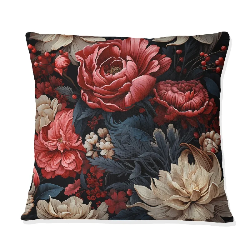 Designart "Red Victorian Opulence Floral Pattern" Floral Printed Throw Pillow