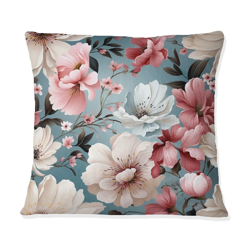 Designart "Romantic White And Pink Floral Symphony II" Floral Printed Throw Pillow