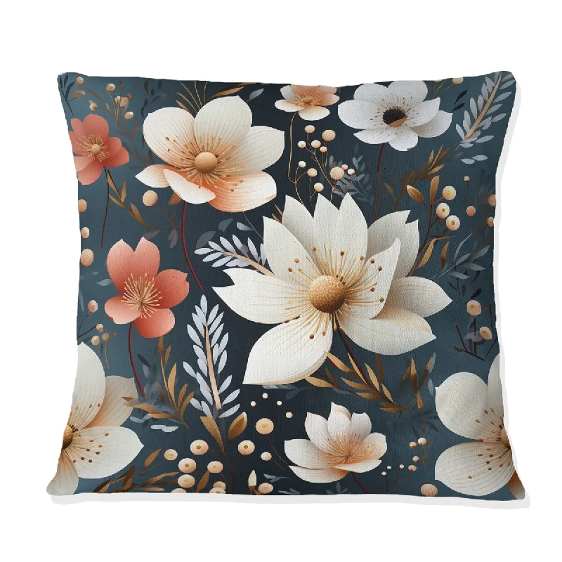 Designart "Rustic White Garden Charm Floral Pattern" Floral Printed Throw Pillow