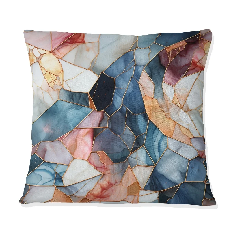 Designart "Teal And Red Marble Mosaic Elegance" Marble Printed Throw Pillow