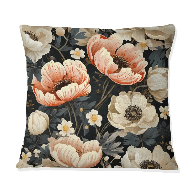 Designart "Vintage Classic Peach Floral Paradise" Floral Printed Throw Pillow