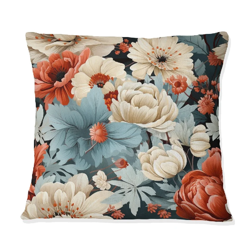 Designart "Vintage Pink And Blue Charm Floral Pattern I" Floral Printed Throw Pillow