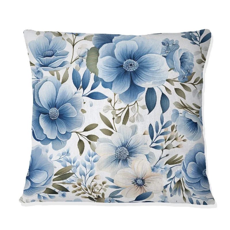 Designart "Watercolor Whimsy Blue Floral Melody I" Floral Printed Throw Pillow