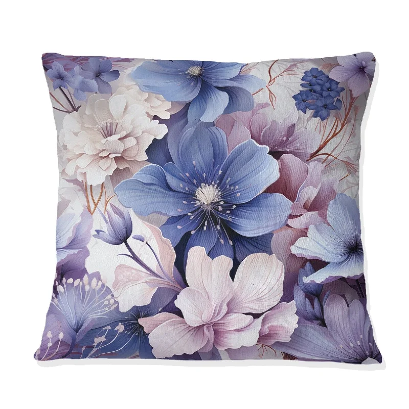 Designart "Wonderland White And Purple Flowers II" Floral Printed Throw Pillow