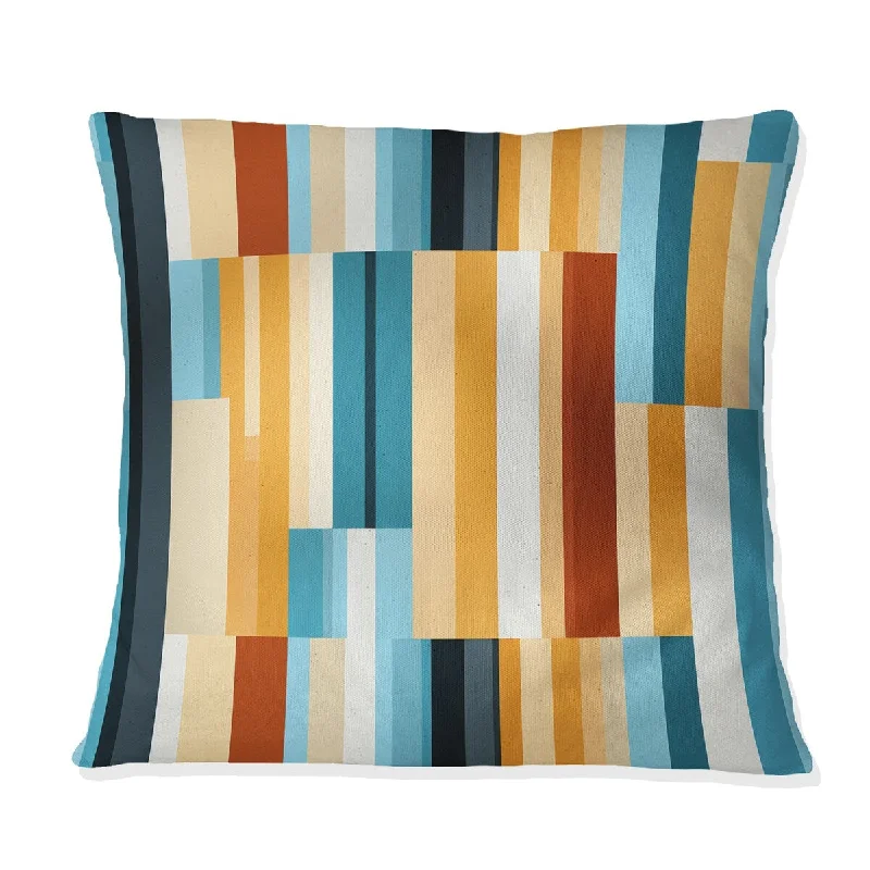 Designart "Yellow And Blue Striped Lines Cube Pattern" Striped Printed Throw Pillow