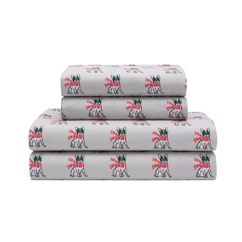 Dog Gone Good Grey Microfiber Holiday Print Sheet Set