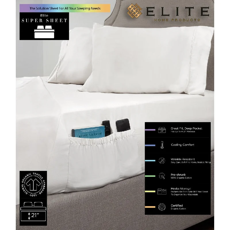 Elite Home Products 310 Thread Count Organic Cotton Super Sheet Set