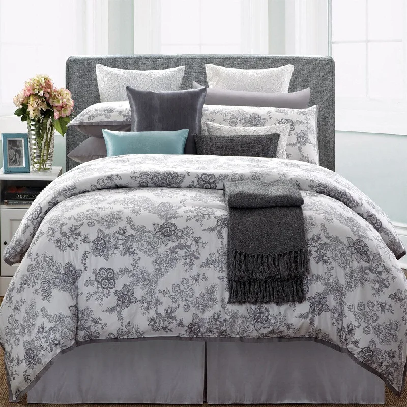 EverRouge White Lotus 7-piece Queen Cotton Duvet Cover Set