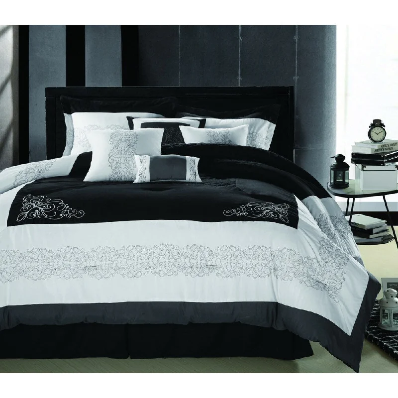 Florence Black/White 8-piece Oversized King-size Comforter Set