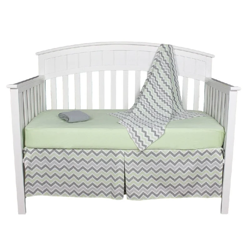 Gray and Green Chevron 5-piece Unisex Neutral Baby Bedding