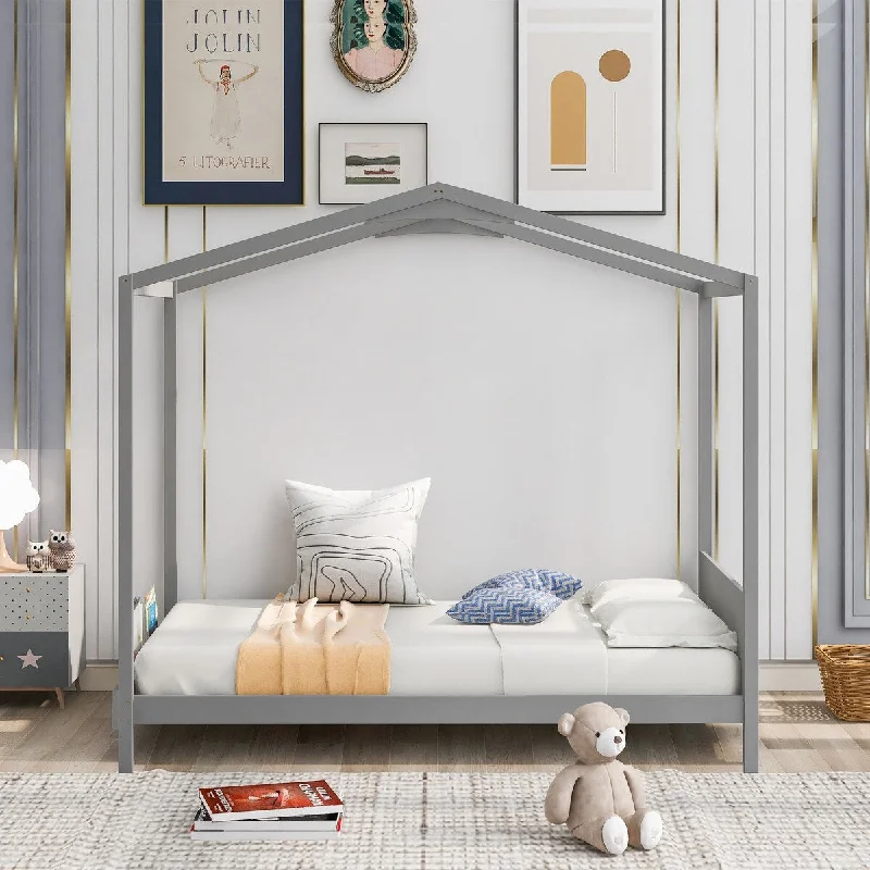 Gray Pine Twin House Bed with Storage