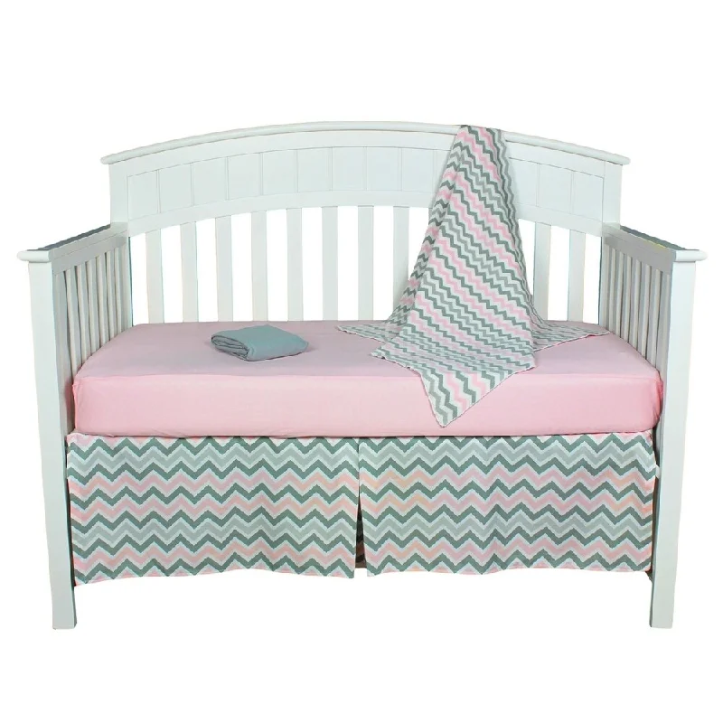 Gray/Pink Chevron Zigzag Print 5-piece Baby Girl Crib Bedding