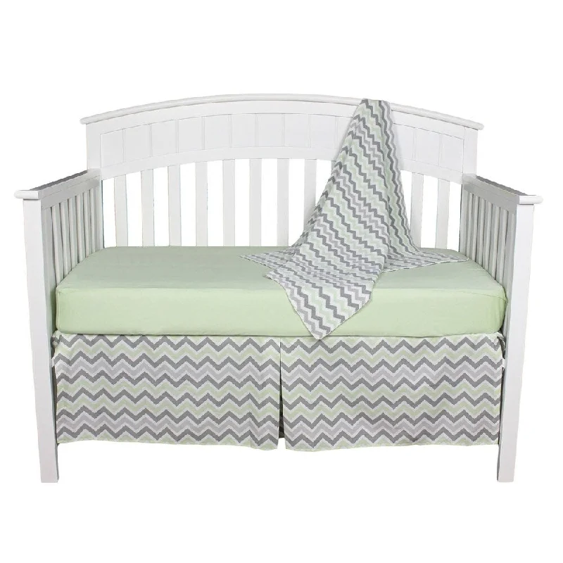 Green and Gray Chevron Zig Zag Baby Bedding Set With Sweater Blanket