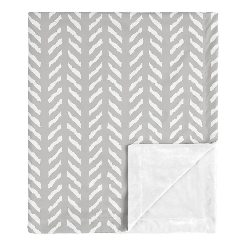 Grey Boho Arrow Boy Girl Baby Receiving Security Swaddle Blanket - Gray Herringbone for Woodland Forest Friends Collection