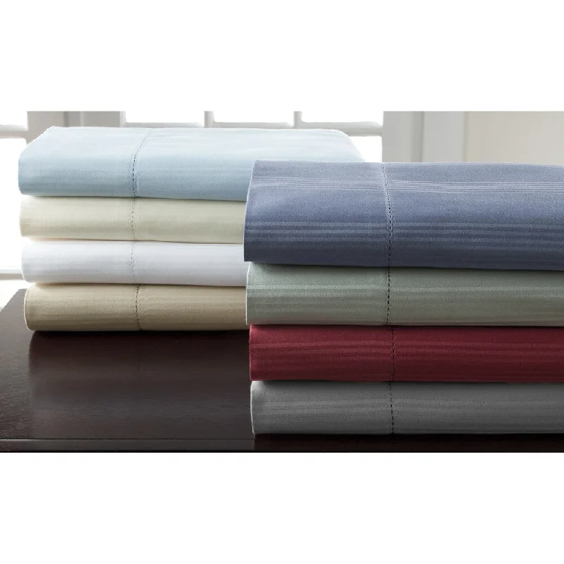 Hemstitch 400 Thread Count Sateen Striped Cotton Sheet Set