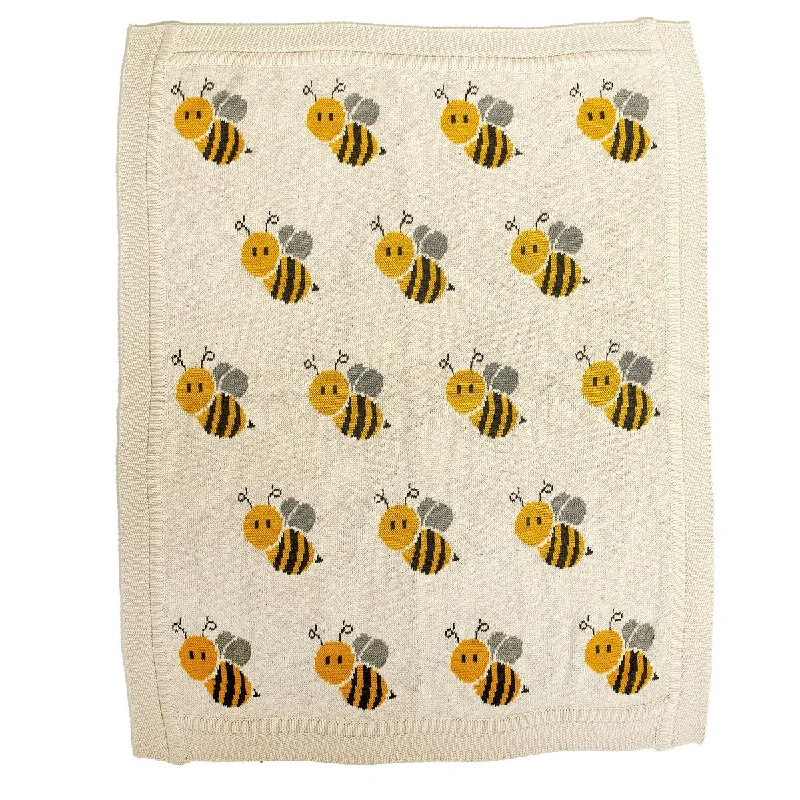 Honeybee Ivory Knitted 32" X 40" Baby Blanket - 32 x 40 - 32 x 40