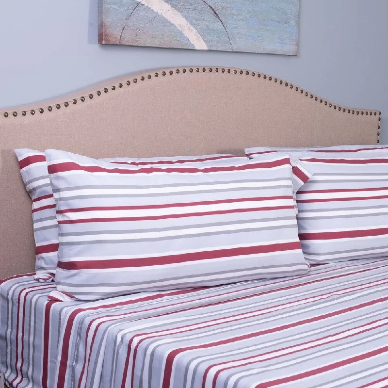 IZOD Bradley Stripe 6-Piece Grey/Red Sheet Set