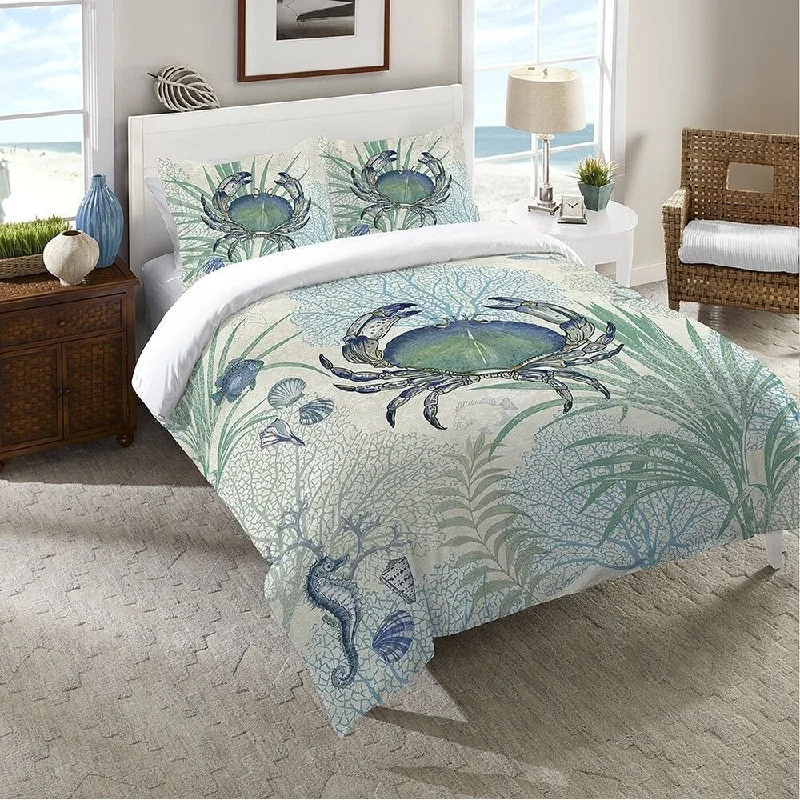 Laural Home Blue Crab Standard Cotton Duvet Sham - 20x26