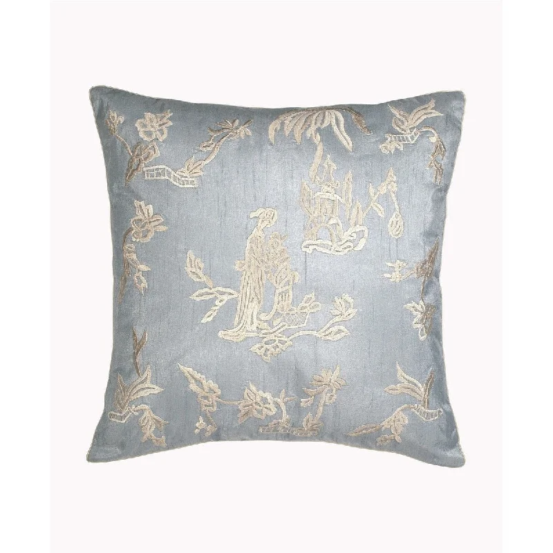 Lillian August Blue Willow Japan Tea House Decorative Square Silk Pillow - Multi